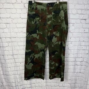 Anthropologie Maeve Colette Horse Camo Corduroy Wide Leg Crops Size 32